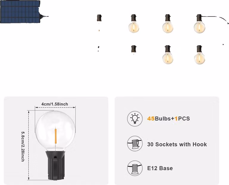 Luci solari a LED, 8 modalità, IP65 impermeabile, 17,25 m 46 lampadine G40