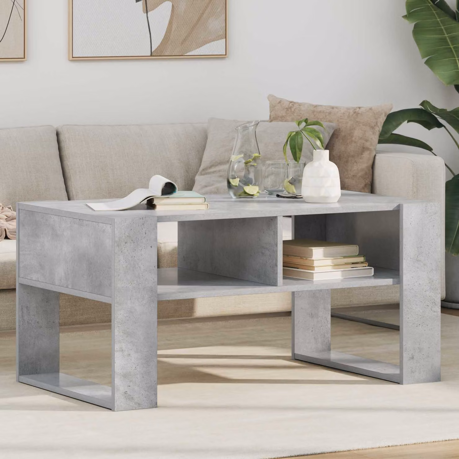 vidaXL Tavolino da salotto moderno rettangolare in grigio, L: 92 cm, P: 53 cm, H: 45 cm
