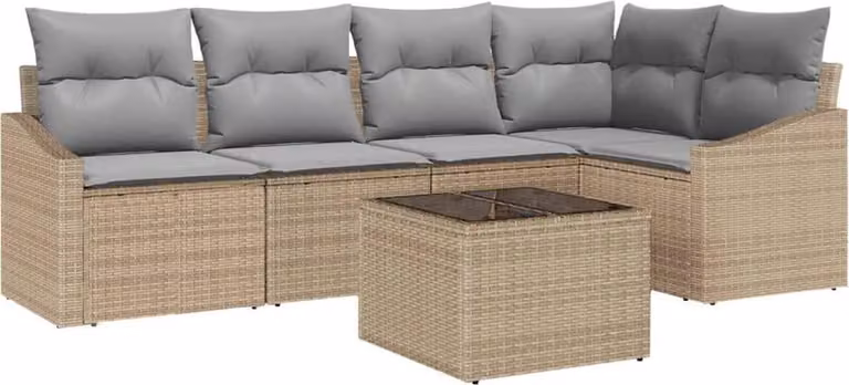 Set di divani con cuscino 6 pcs Beige polyrattan