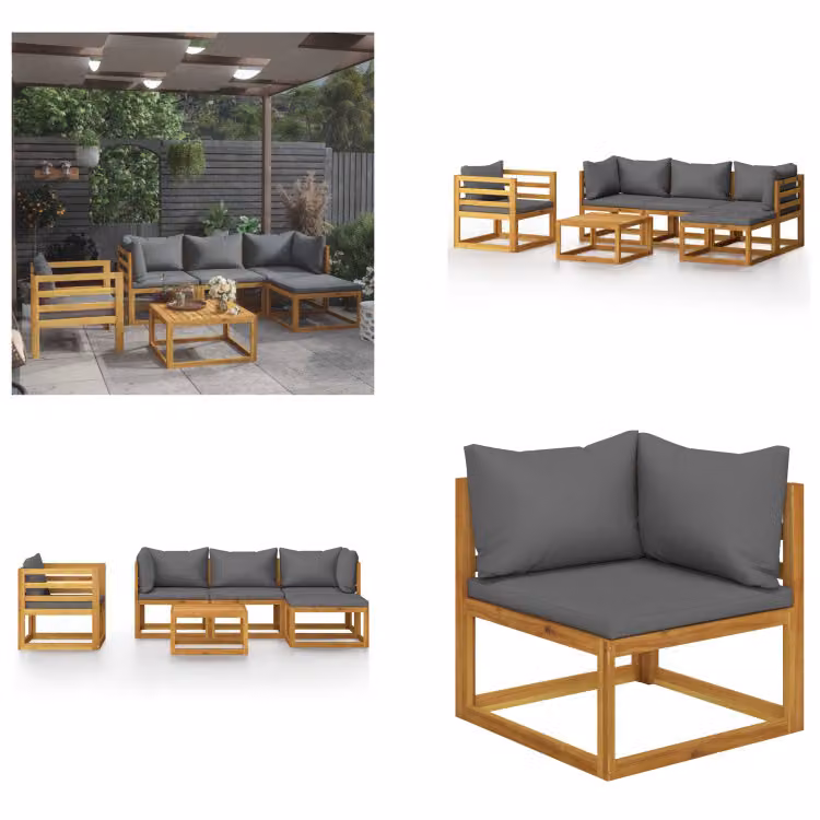 vidaXL set salotto da giardino 6 pezzi con cuscini in legno massiccio di acacia - Set salotto da giardino - Set salotto da giardino - Set divano modulare - Set divano modulare