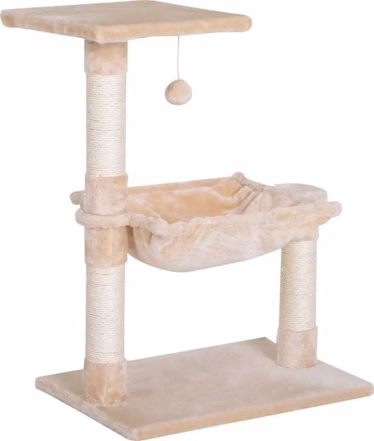 Torre per gatti PawHut con amaca e giocattoli integrati, in legno e peluche, beige, L: 50 cm, P: 36 cm, H: 70 cm, Aosom