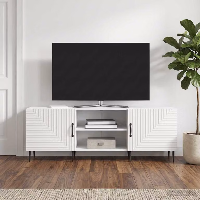 Mobile TV vidaXL Bianco Lucido in Legno e Metallo L 150 x P 31 x H 50 cm