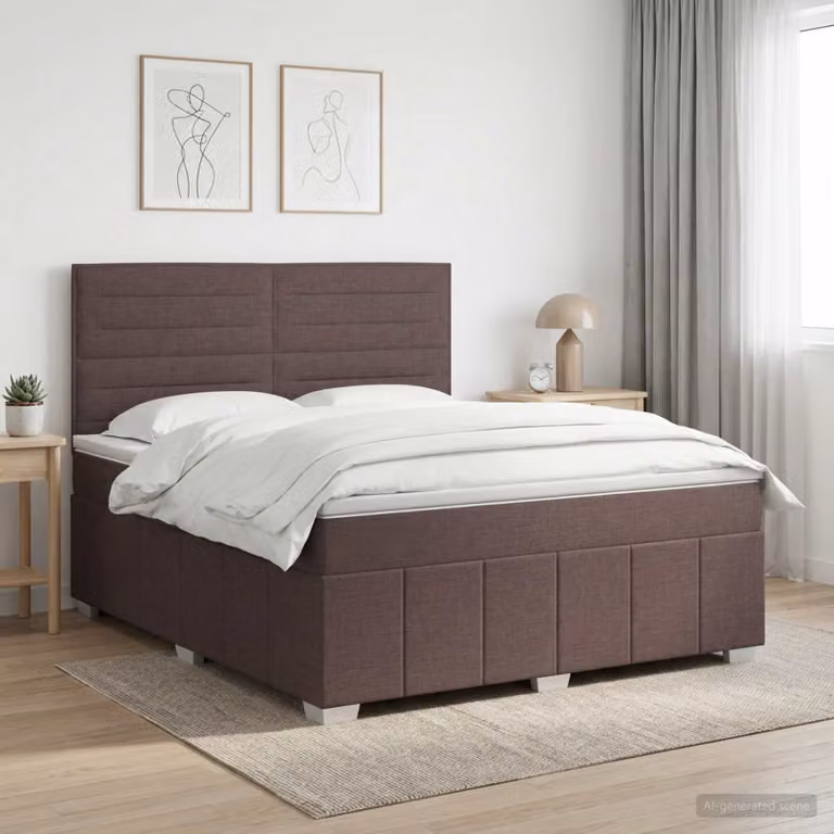 Letto box spring con materasso vidaXL in tessuto marrone e bianco, con molle a sacco, L 180 x P 200 cm
