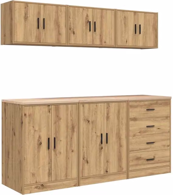 Set di 6 armadietti per garage multifunzionali 60 x 51 x 85 cm in legno multistrato rovere artigianale 02_0055824