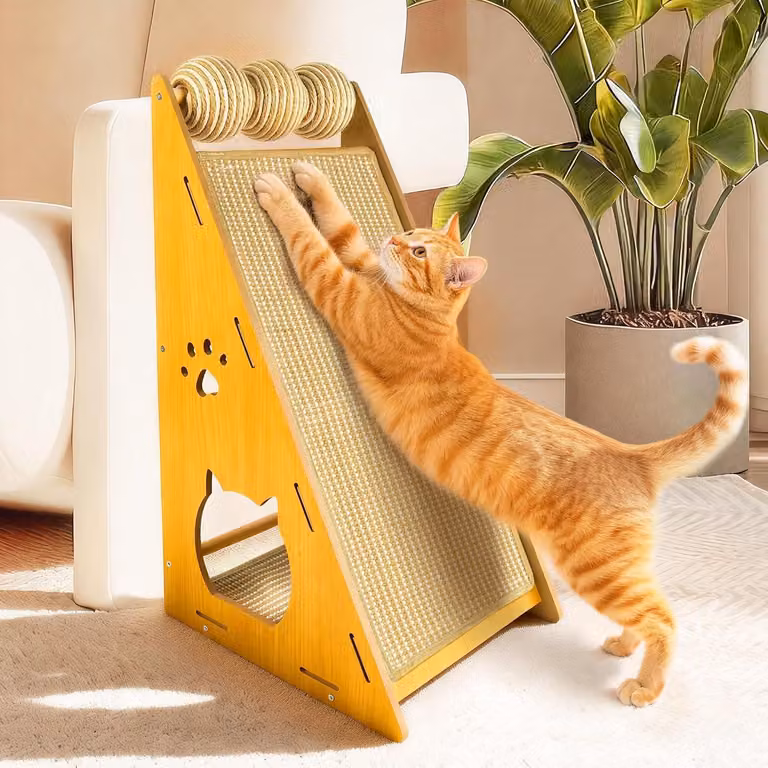 Tavola antigraffio per gatti, in legno massello con sisal, 57 cm, adatta per essere fissata a parete o utilizzata come elemento d'arredo autonomo