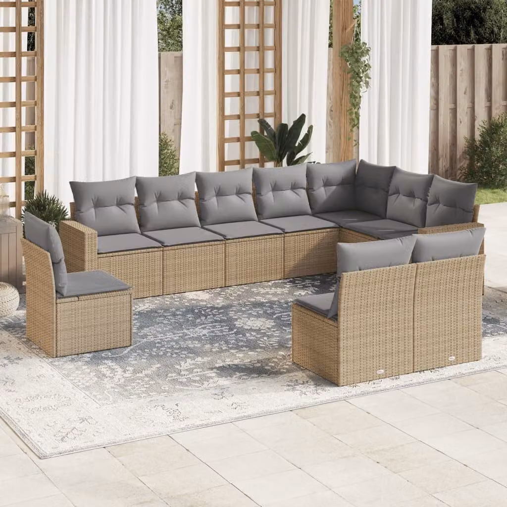 vidaXL Set Divano da Giardino a L 10 pz con Cuscini Beige e Grigio in Polyrattan e Metallo