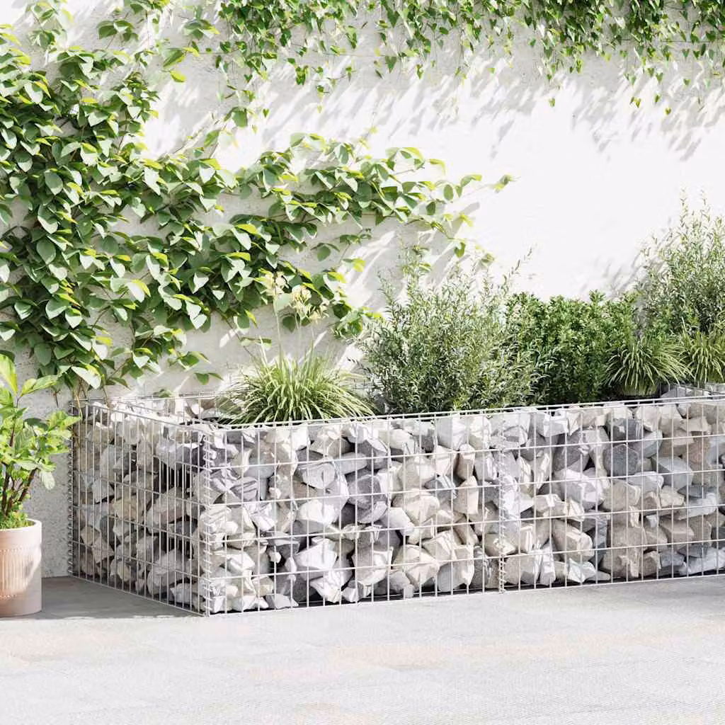 vidaXL Fioriera a Gabbione in Acciaio Zincato Grigio L: 180 cm, P: 90 cm, H: 50 cm