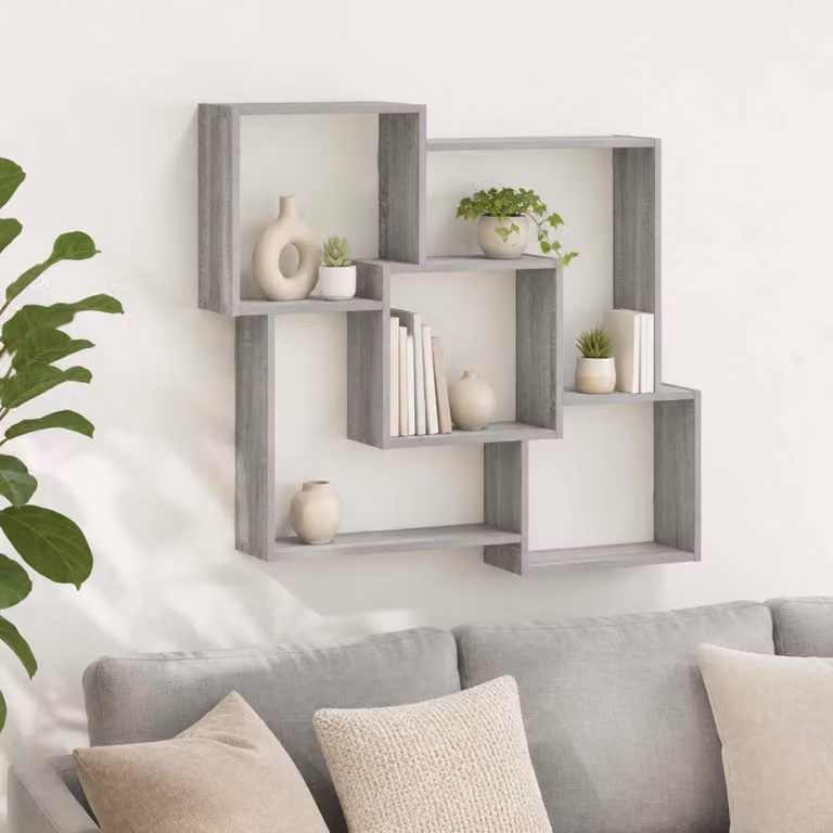 vidaXL Mensola da parete moderna in MDF grigio L: 98 cm, P: 17 cm, H: 91 cm