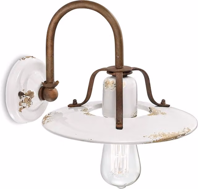 Applique Vintage Country Ferro E Ceramica Bianco 1 Luce E27 25Cm