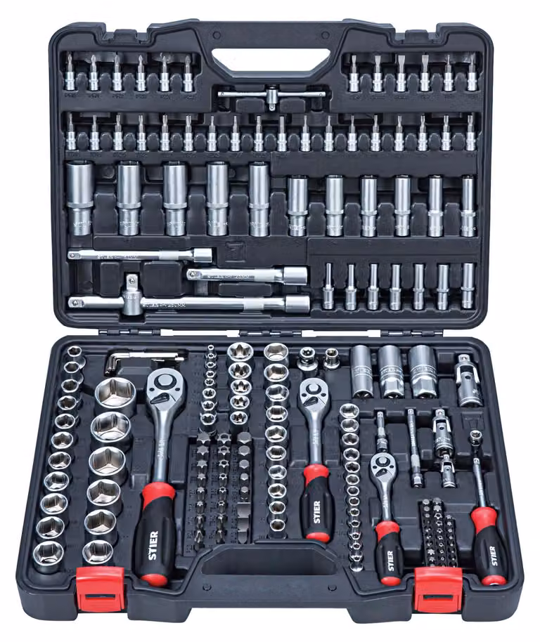 Set di chiavi a bussola e bit STIER | 179 pezzi | Chiave a cricchetto | Kit di utensili combinati con bit | Set di chiavi a bussola | Presa per candela | Torx Phillips Pozidriv