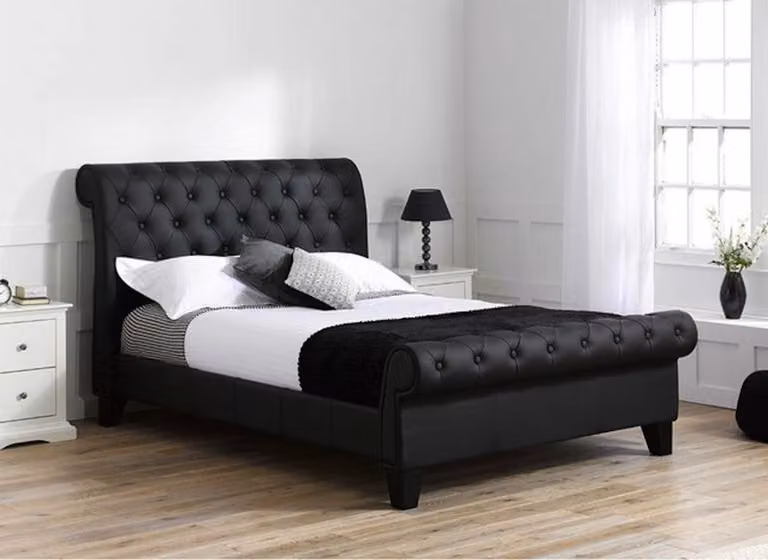 Chesterfield Hotel Doppel Leder Bett Schlafzimmer Polster Luxus Betten 180x200cm