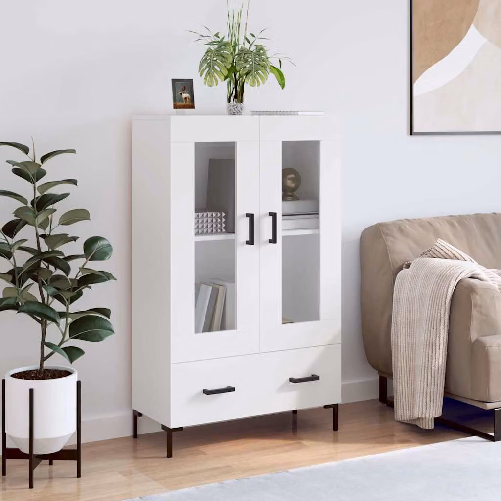 Credenza moderna vidaXL bianca con ante in vetro per soggiorno L: 69,5 cm, P: 31 cm, H: 115 cm