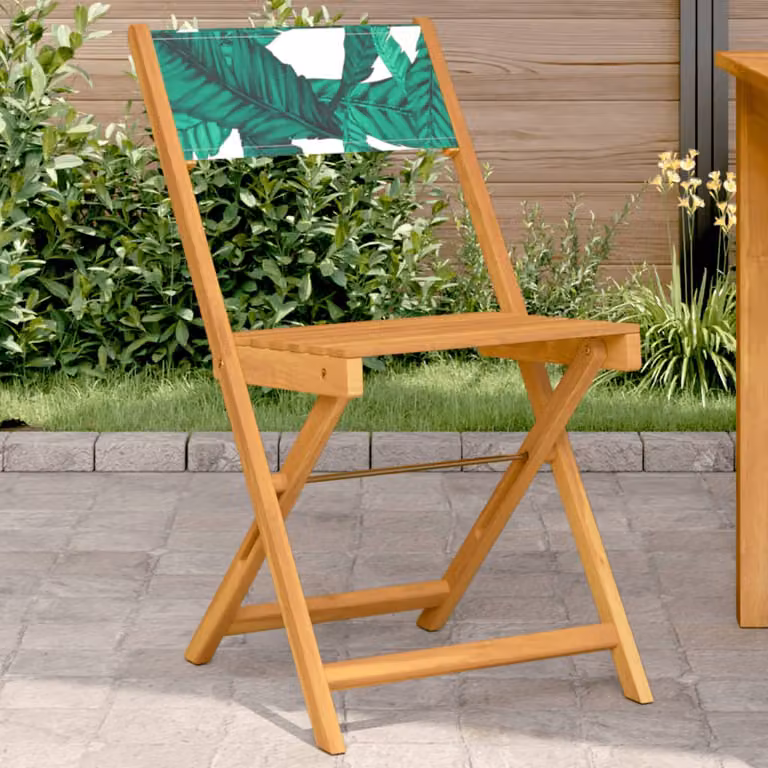 Set di 2 sedie pieghevoli vidaXL in legno di acacia oliato e tessuto verde con motivo floreale per giardino e balcone