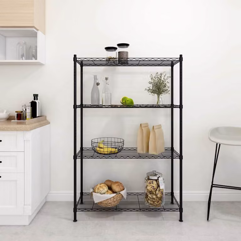 Scaffale a 4 Livelli vidaXL in Metallo Nero con Ripiani Regolabili L: 90 cm, P: 35 cm, H: 137 cm