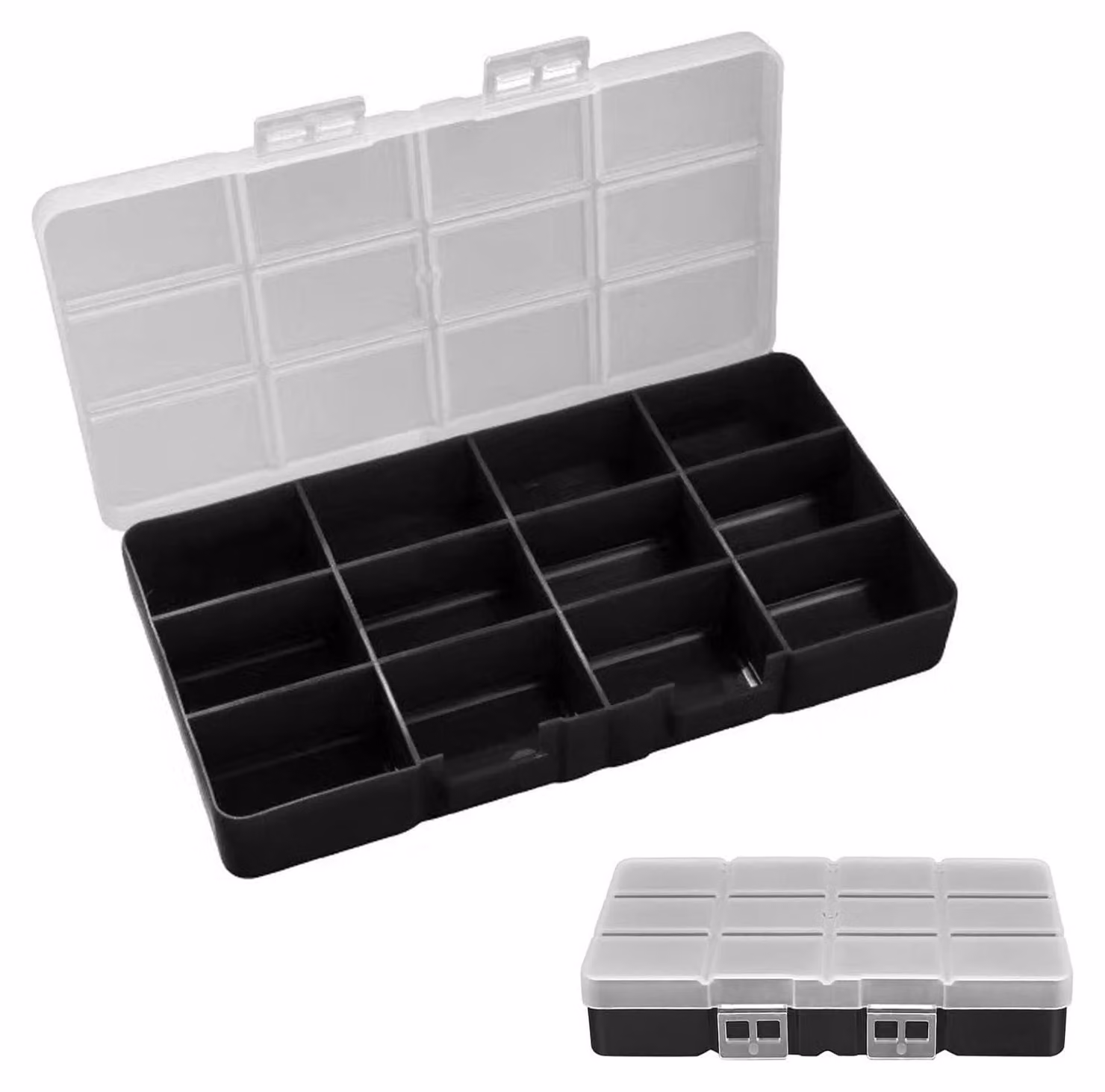 Contenitore organizzatore per viti con 12 scomparti, coperchio rinforzato, confezione da 2, ideale per utensili e hobby