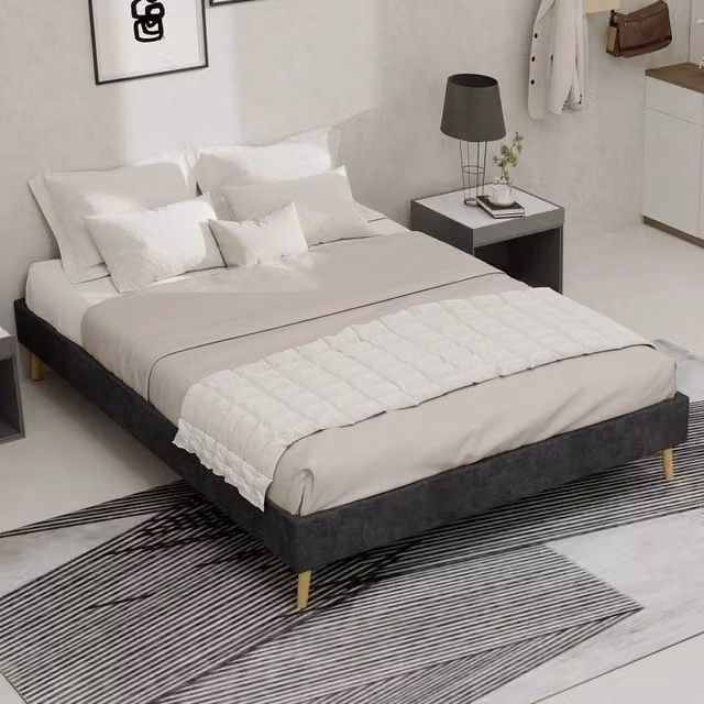Letto Matrimoniale Xylo in Velluto Grigio L/P/H: 140 x 200 cm