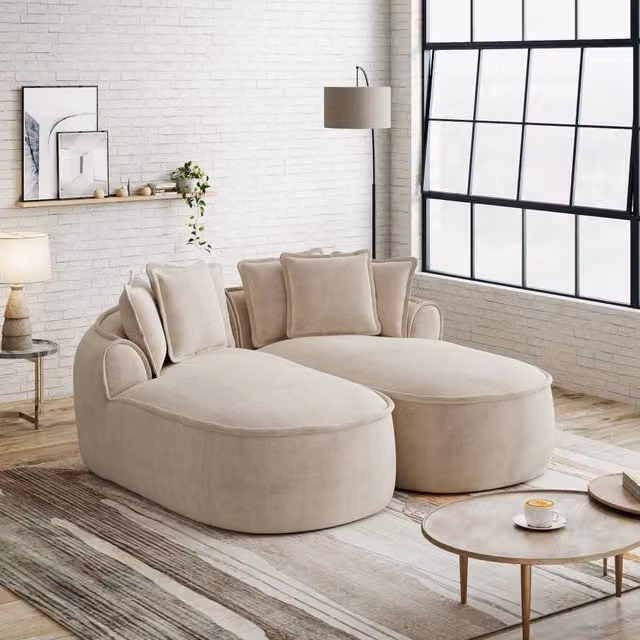 Divano modulare con funzione letto e chaise longue extra profonda in ciniglia tortora chiaro 184 × 164 × 67 cm