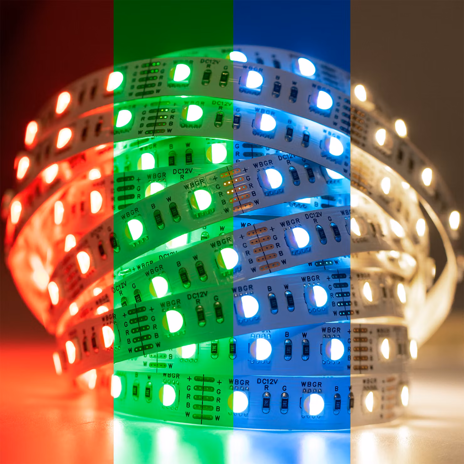 LUMILED Striscia LED 5M 300 LED 12V RGB cambia colore bianco neutro 72W Striscia LED SMD Striscia LED IP33 5040 lm autoadesiva multicolore per uso interno decorazione casa camera da letto, senza alimentatore