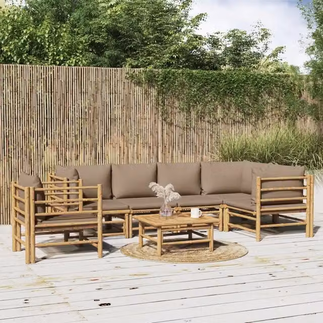 Set Salotto da Giardino 7pz con Cuscini Tortora Bambù 3155141