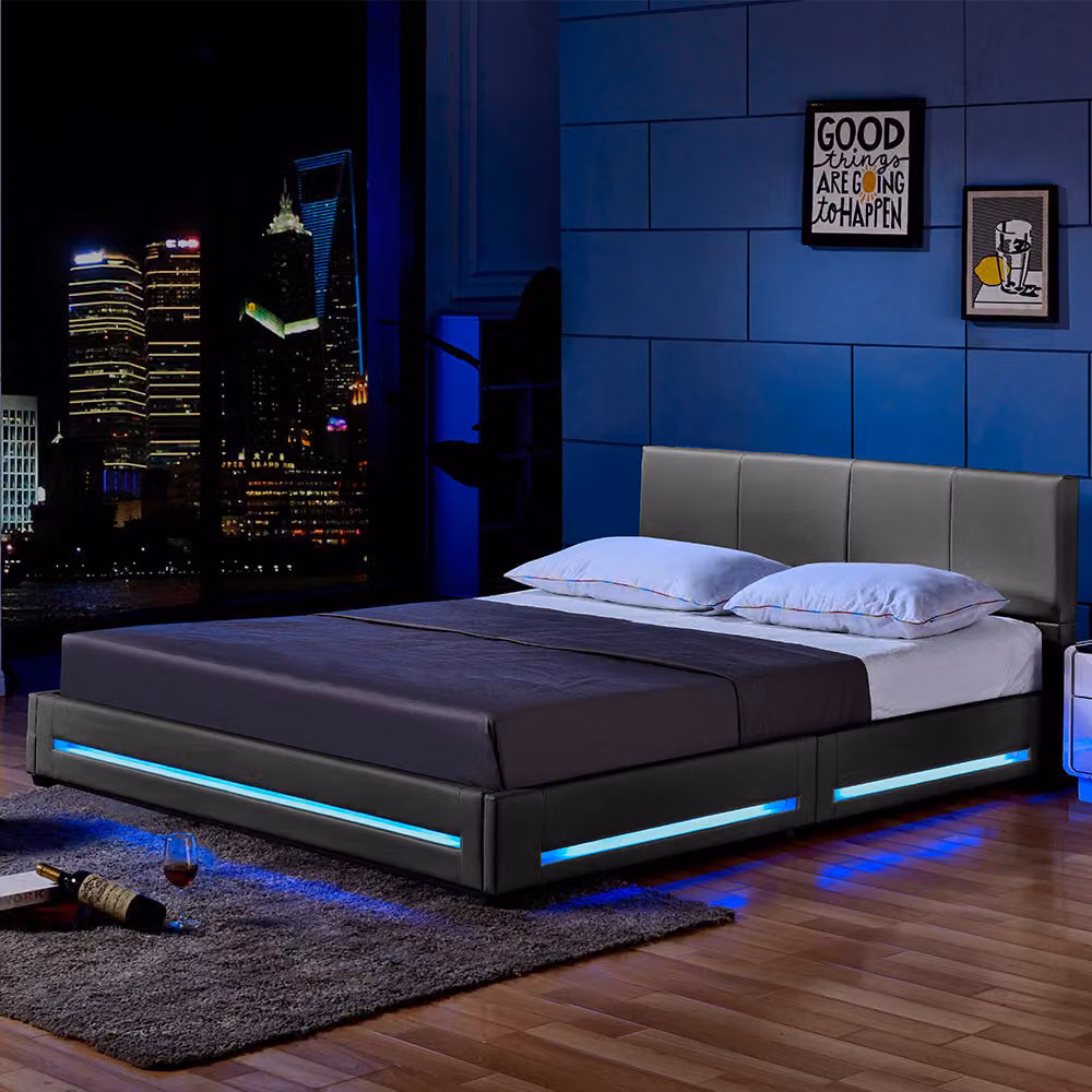 Home Deluxe - Letto a LED Asteroid - Grigio scuro, 160 x 200 cm - Rete a doghe inclusa I Letto imbottito Letto di design incl. illuminazione