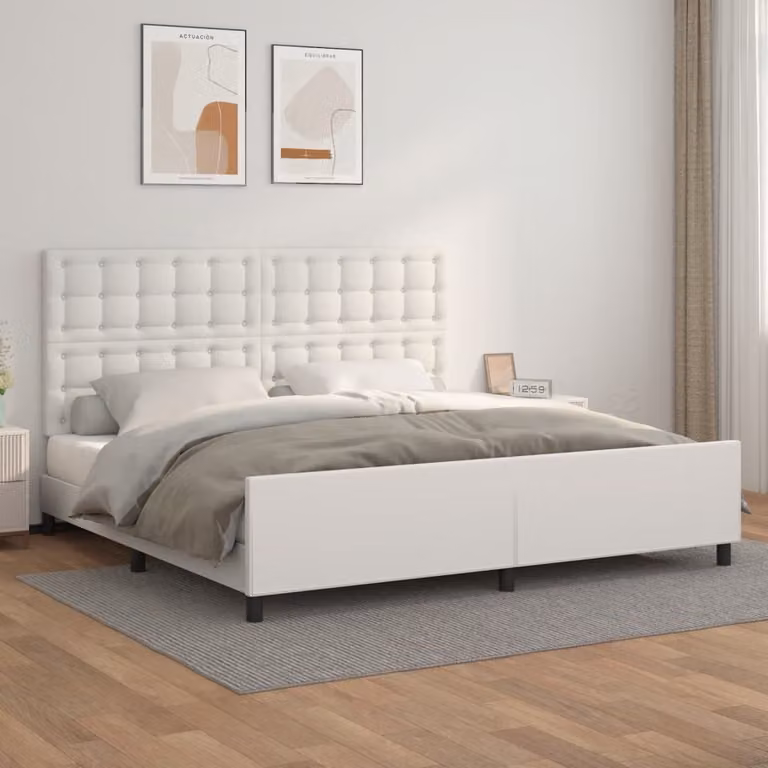The Living Store Struttura letto con testiera bianca 200x200 cm in ecopelle