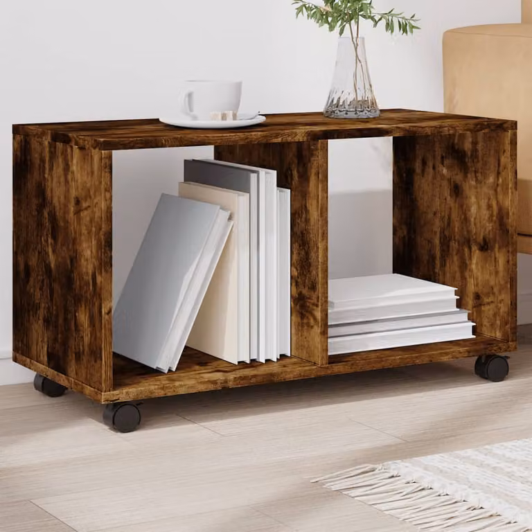 Mobiletto con Ruote vidaXL in Rovere Fumo, L 72 cm x P 33 cm x H 42,5 cm