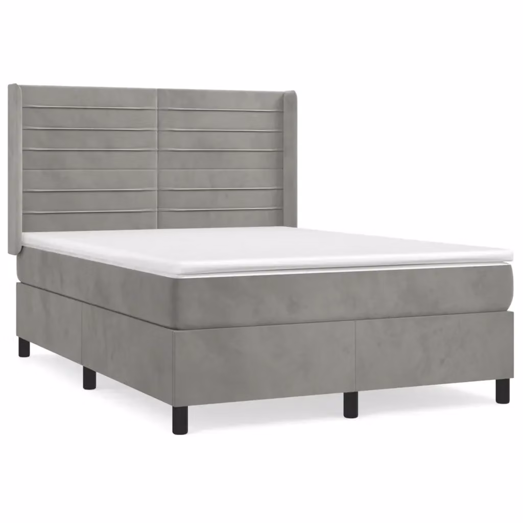vidaXL Giroletto a Molle con Materasso Ibrido in Velluto Grigio Chiaro L/P/H: 147 x 140 x 203 cm – 2