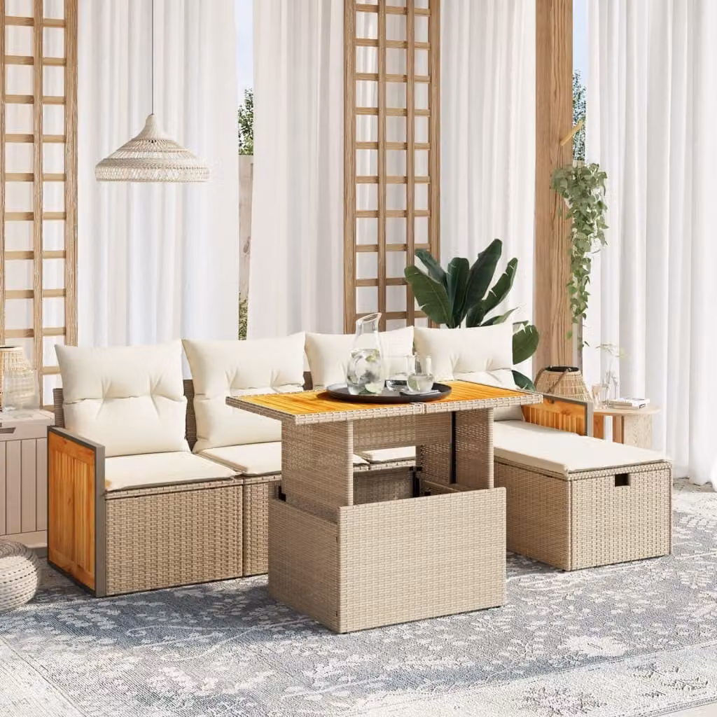 Maison Exclusive - Set Divano da Giardino 6 pz con Cuscini Beige in Polyrattan