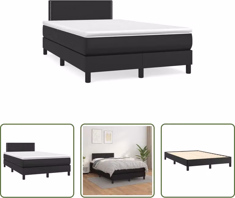 The Living Store Letto a molle con materasso nero 120x190 cm in Pelle finta