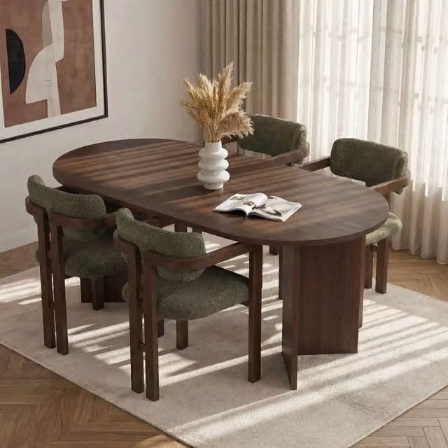 Set Tavolo e 6 Sedie DMORA Moderno con Piano Ovale in MDF Laminato, Marrone e Verde – 1