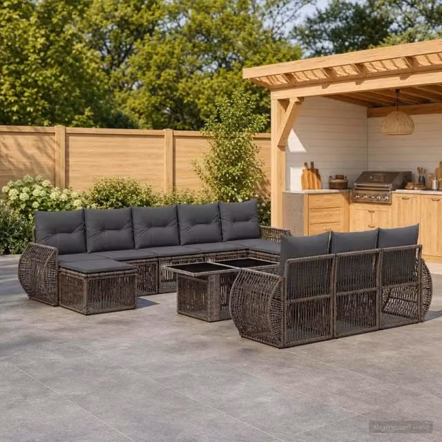 Set Divano da Giardino Moderno vidaXL in Polyrattan Grigio e Antracite con 11 Pezzi e Cuscini Inclusi
