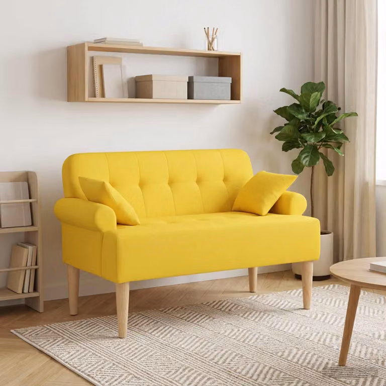 Loveseat vidaXL moderno in tessuto giallo con bottoni imbottiti L: 120 cm, P: 65 cm, H: 79 cm