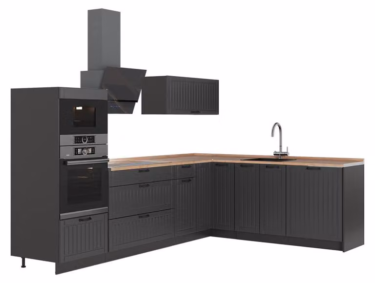 Cucina angolare completa Vicco Fame-Line Grigio scuro/Antracite 287 x 207 cm, PL Rovere, Model 63462