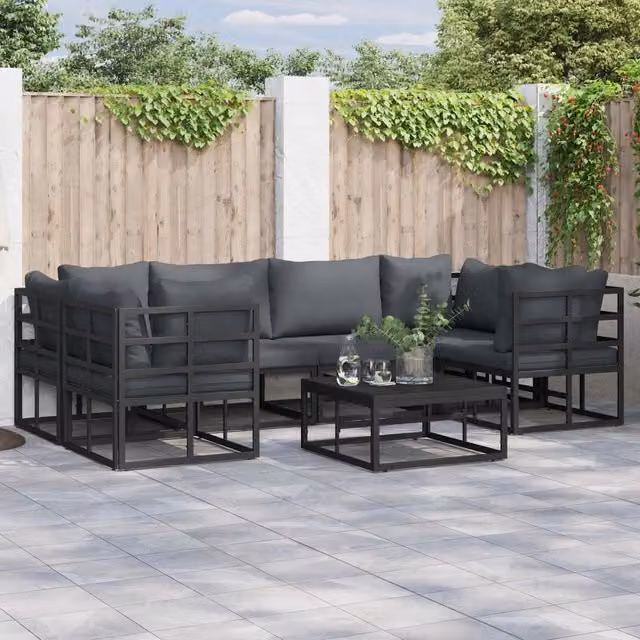 Set Divano da Giardino Moderno vidaXL in Alluminio Verniciato Antracite con Tavolino e Cuscini 7 Pezzi