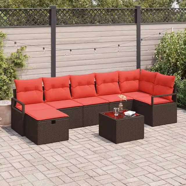 Set di divani con cuscino Marrone e Rosso polyrattan 3359213
