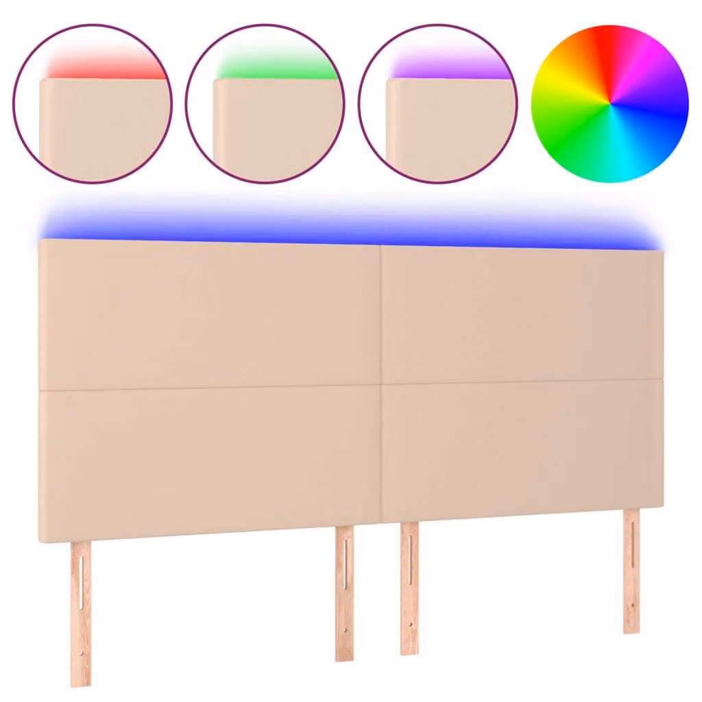 Testiera a LED Cappuccino 160x5x118/128 cm in Pelle finta