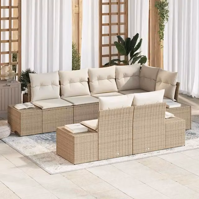 Set Divano da Giardino 7 pz Beige e Crema polyrattan 3347101