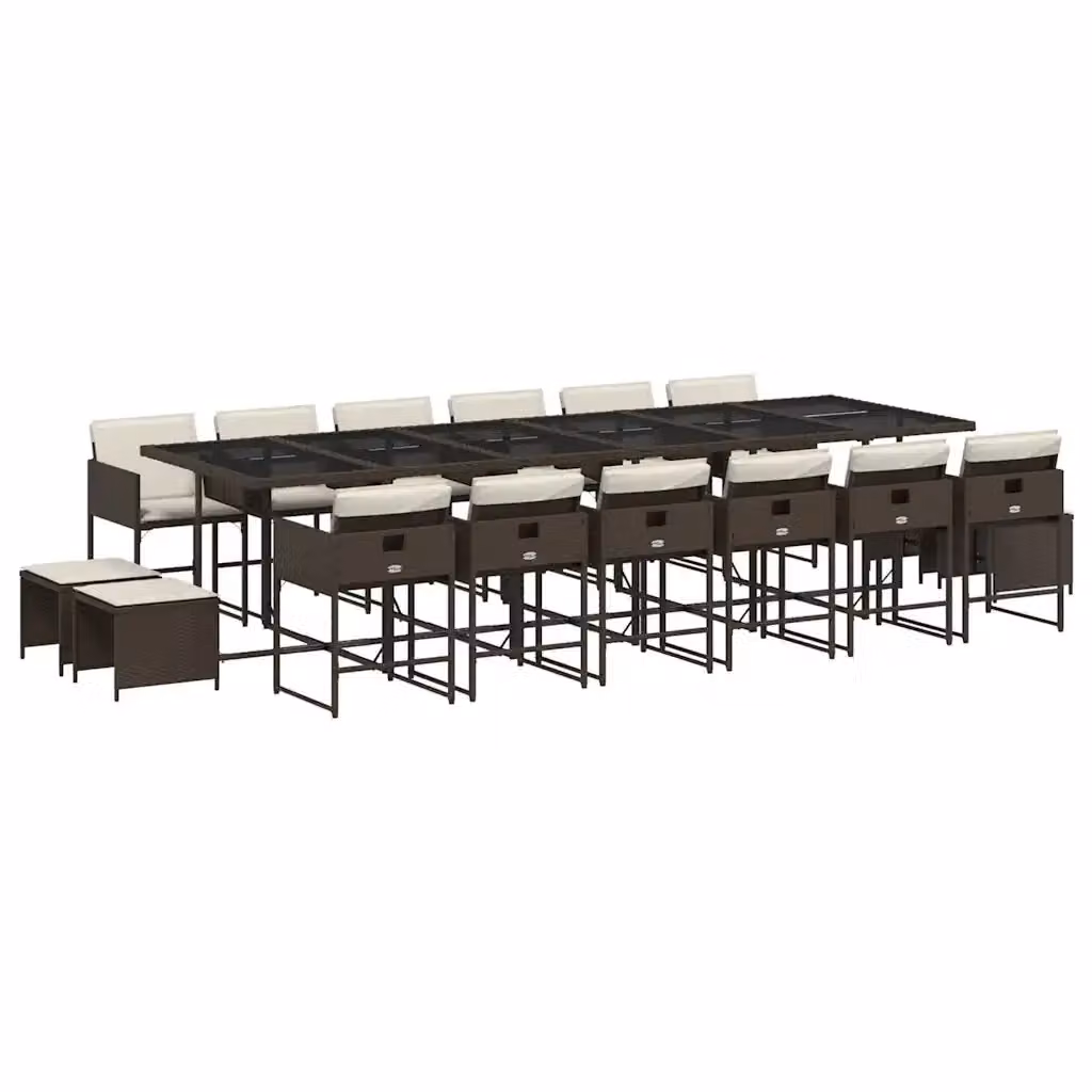 vidaXL Set da Pranzo da Giardino 17 pz in Polyrattan Marrone con Cuscini e Piano in Vetro – 2