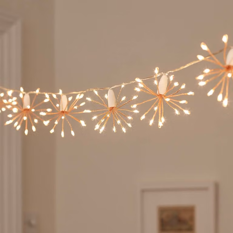 Catena luminosa a LED con 15 stelle bianche calde, funzione timer, 8 metri, per uso interno