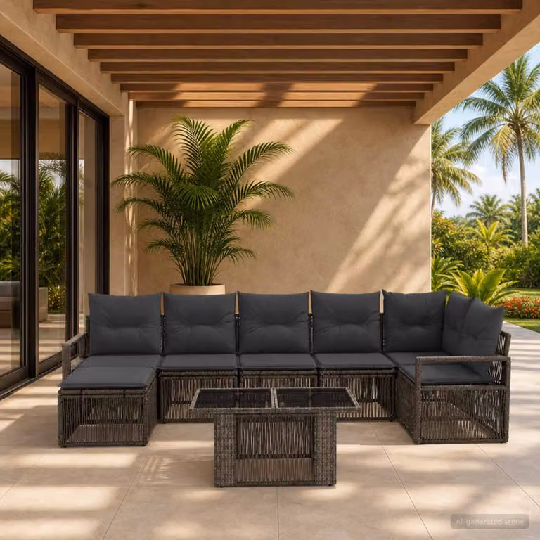 Set Divano da Giardino vidaXL 8 pz in Polyrattan Grigio e Antracite con Cuscini e Tavolino