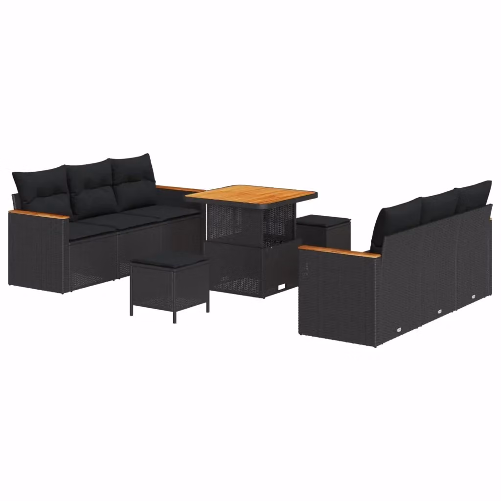 Set Divano da Giardino a L vidaXL in Polyrattan Nero con Cuscini e Tavolino da 9 Pezzi – 2