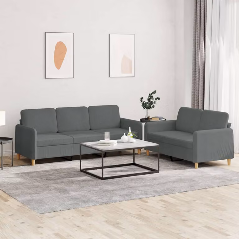 Set di divani vidaXL composto da un divano a 2 posti e un divano a 3 posti in tessuto grigio con cuscini coordinati per il tuo soggiorno