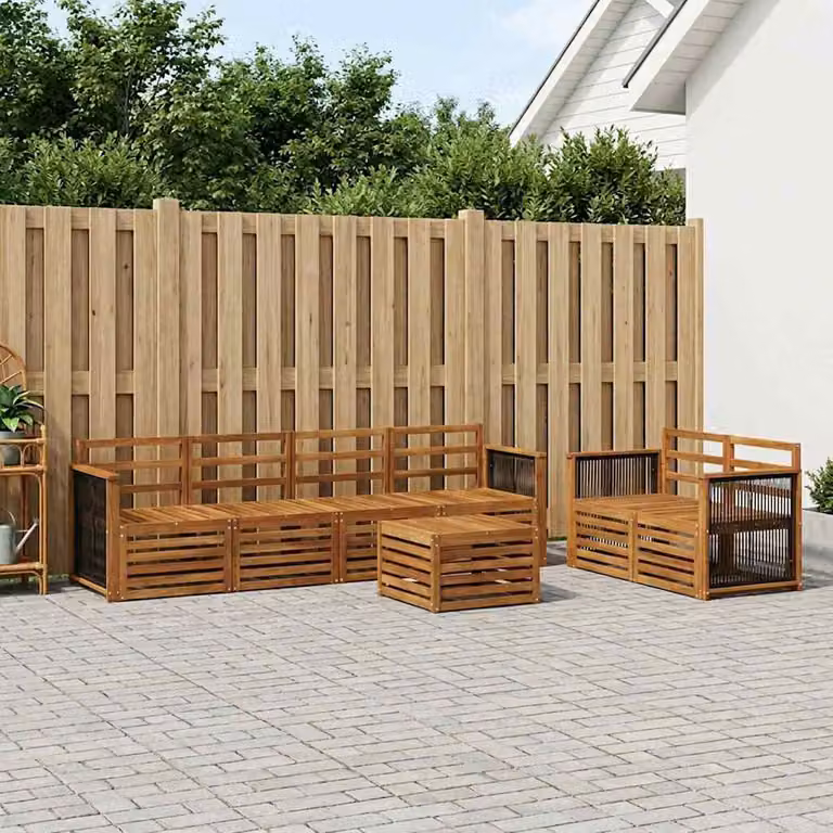 Set di divani da esterno vidaXL 7 pz in legno di acacia massello marrone con cuscini e tavolino da caffè in stile moderno per giardino e terrazza