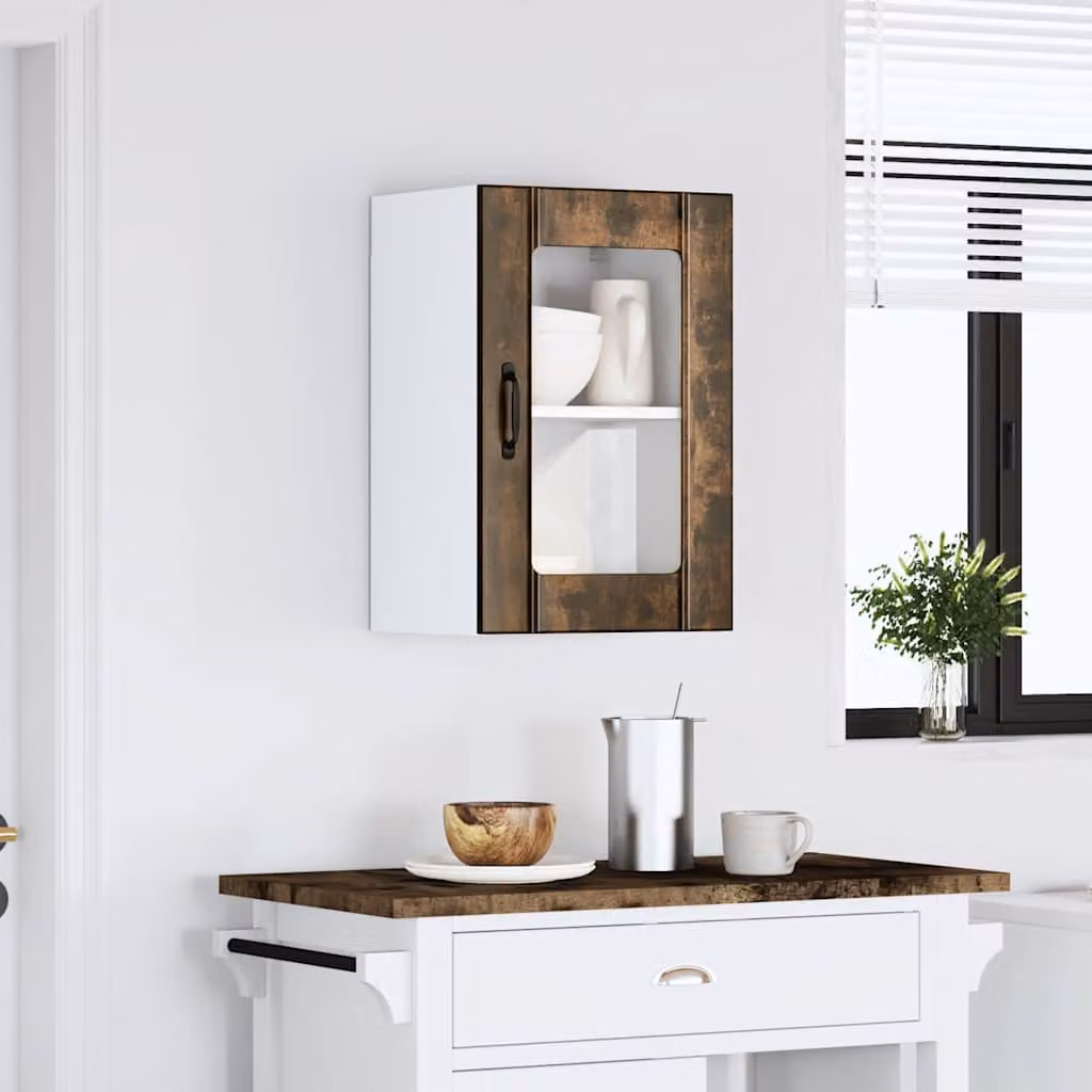 Pensile da cucina moderno vidaXL con ante in vetro e finitura rovere fumo marrone, L: 60 cm, H: 31 cm, P: 40 cm