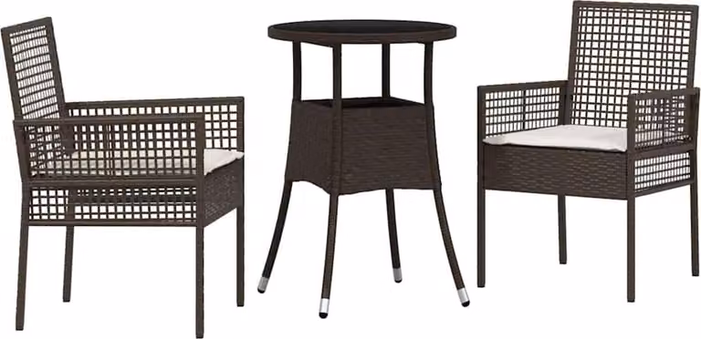 Set da Pranzo per Giardino 3 pcs Marrone polyrattan