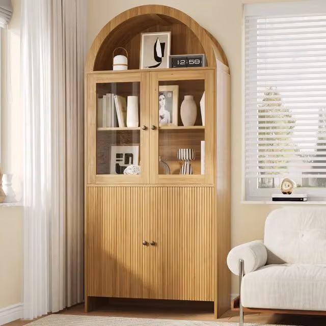 Credenza 78x40x176 cm con vetrina e ante in vetro in pannello di particelle naturale