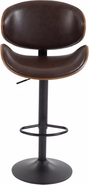 Set di 2 sgabelli da bar girevoli in legno curvato con rivestimento in PU marrone, alzata regolabile, schienale ergonomico e poggiapiedi