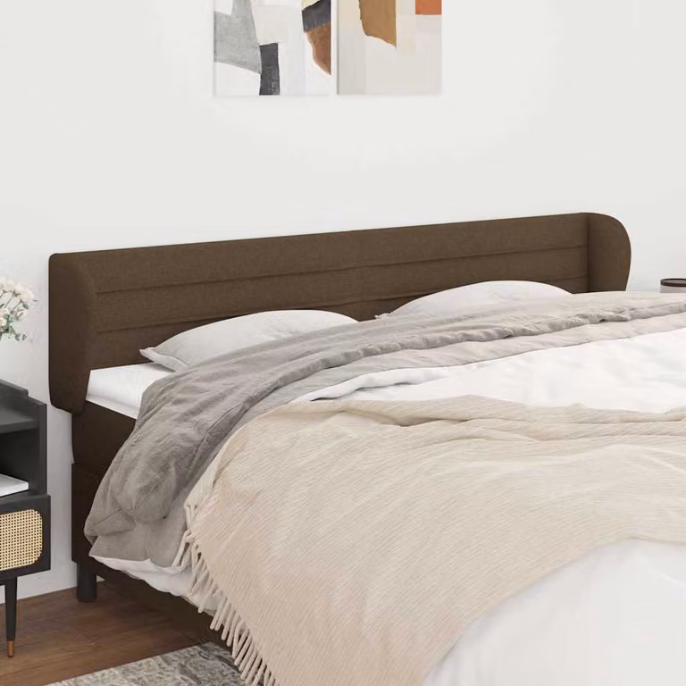 Testiera ad orecchio vidaXL in tessuto marrone scuro con struttura in legno, L: 163 cm, P: 23 cm, H: 78/88 cm