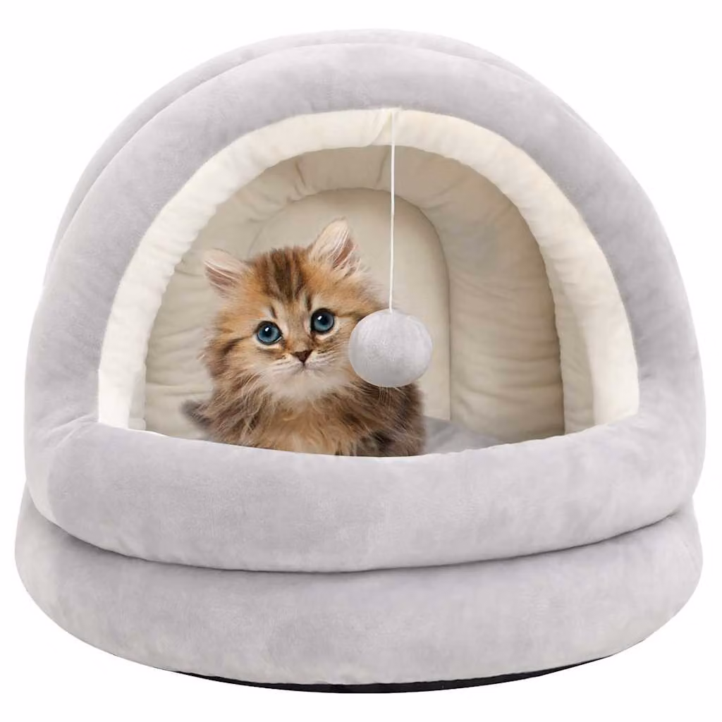 Letto per gatti vidaXL in microfibra con giocattoli integrati e base antiscivolo, Grigio e Beige, L 40 x P 40 x H 35 cm