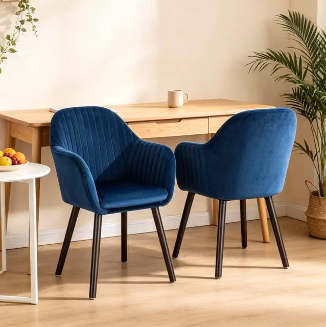 Sedia da pranzo 42x50x81 cm blu con braccioli, set da 2